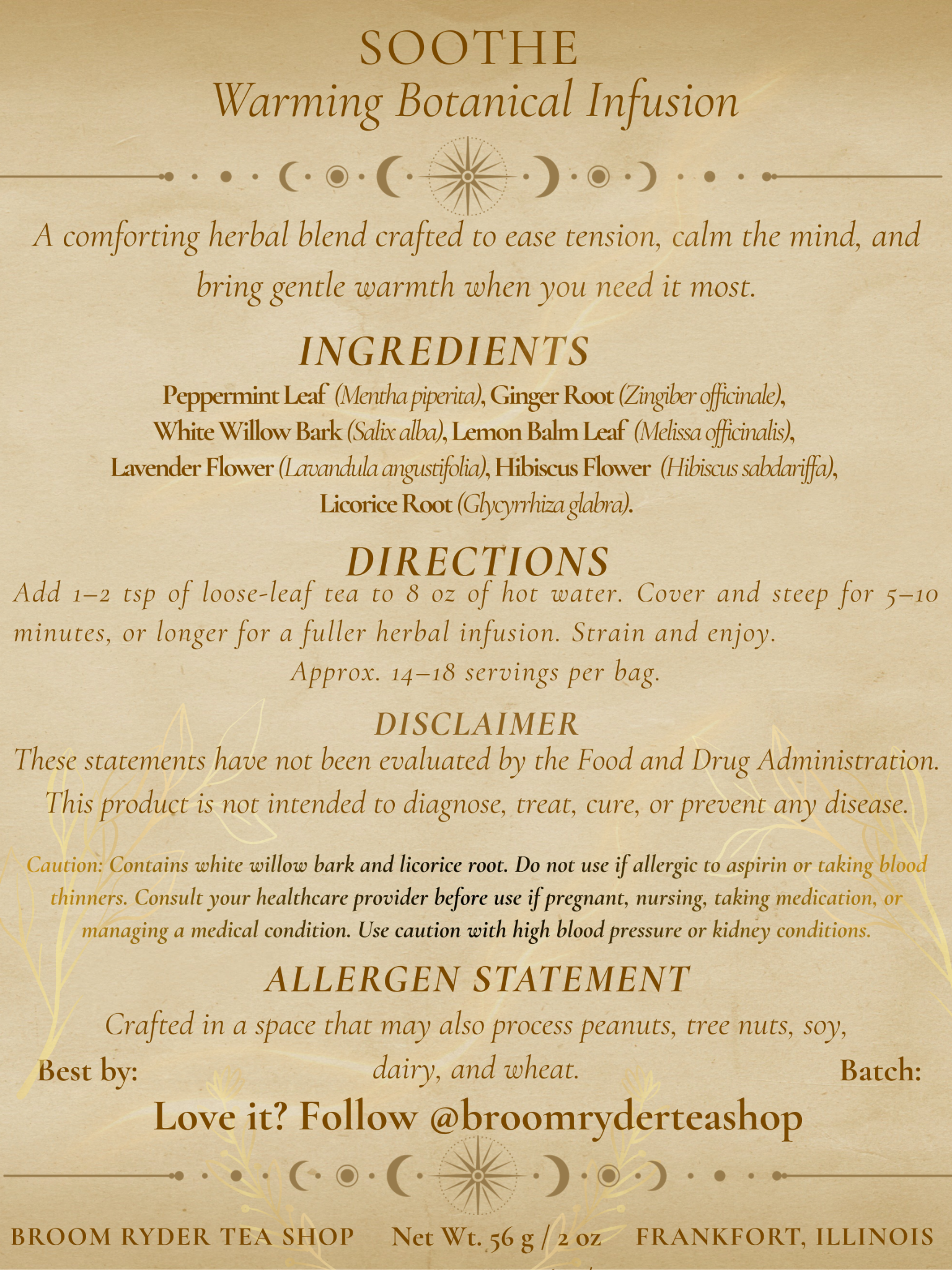 Soothe back label with ingredients, directions, and cautions